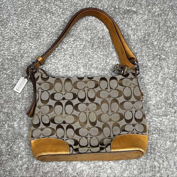 Coach Handbags - Vintage Coach J2K-6347 Hobo Purse Handbag Beige Brown Leather Y2K